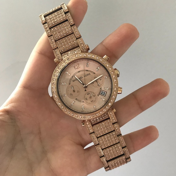 Michael Kors Rose Gold Bling/Diamond Parker Watch - Picture 5 of 8